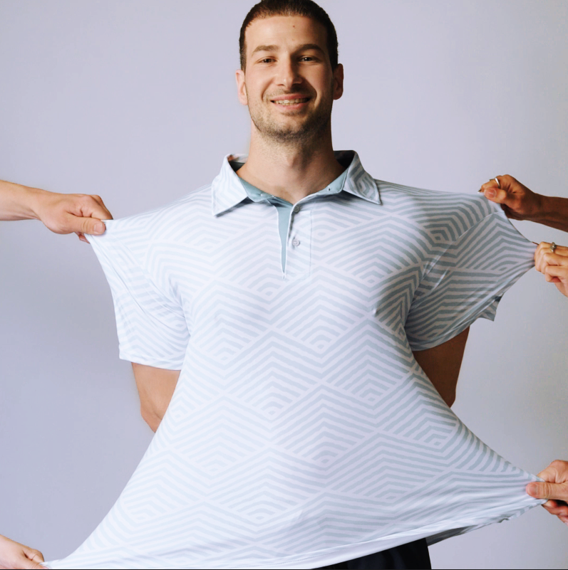 Flippy SolPro golf polo video showcasing stretch technology